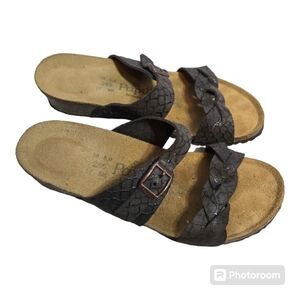 Birkenstock Papillio Brown Snakeprint Leather Braided Strap Sandals Size 7